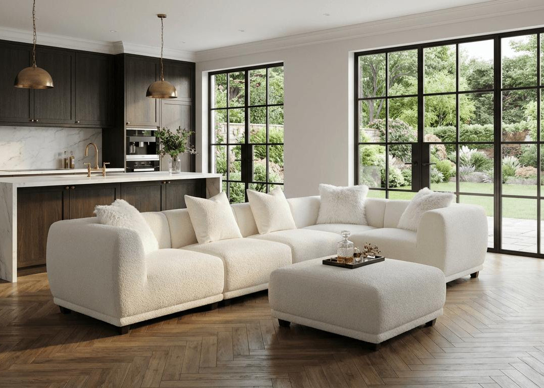 Lusso Modular Corner Group In Polar White Boucle Sofa