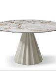 Lusso Round Extending Marble and Dining Table with 4 or 6 Taupe Dining Chairs