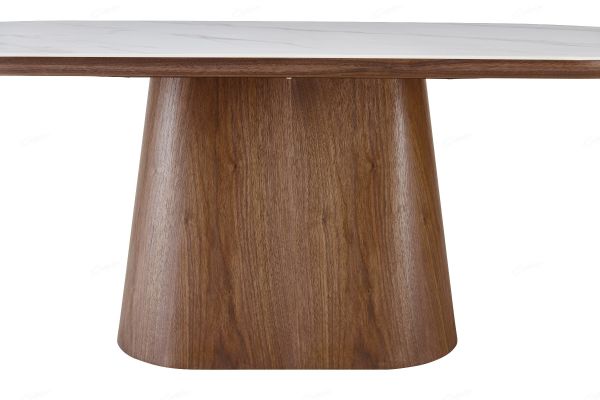 Lusso Oval Marble and Walnut Dining Table with 4 or 6 Boucle Dining Chairs